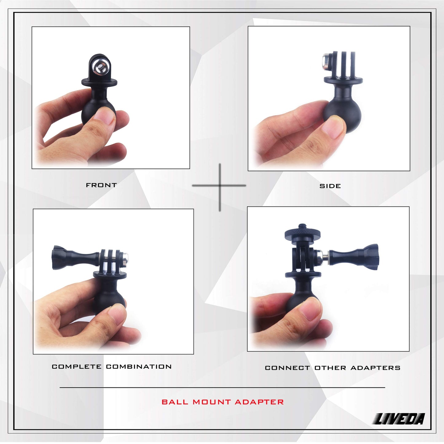 Ball Mount Adapter Compatible Gopro Hero Series/AKASO/SJCAM/DJI/OSMO/Action Camera, Compatible with RAM Ball Head Mounts, Rotating Ball Head Mount