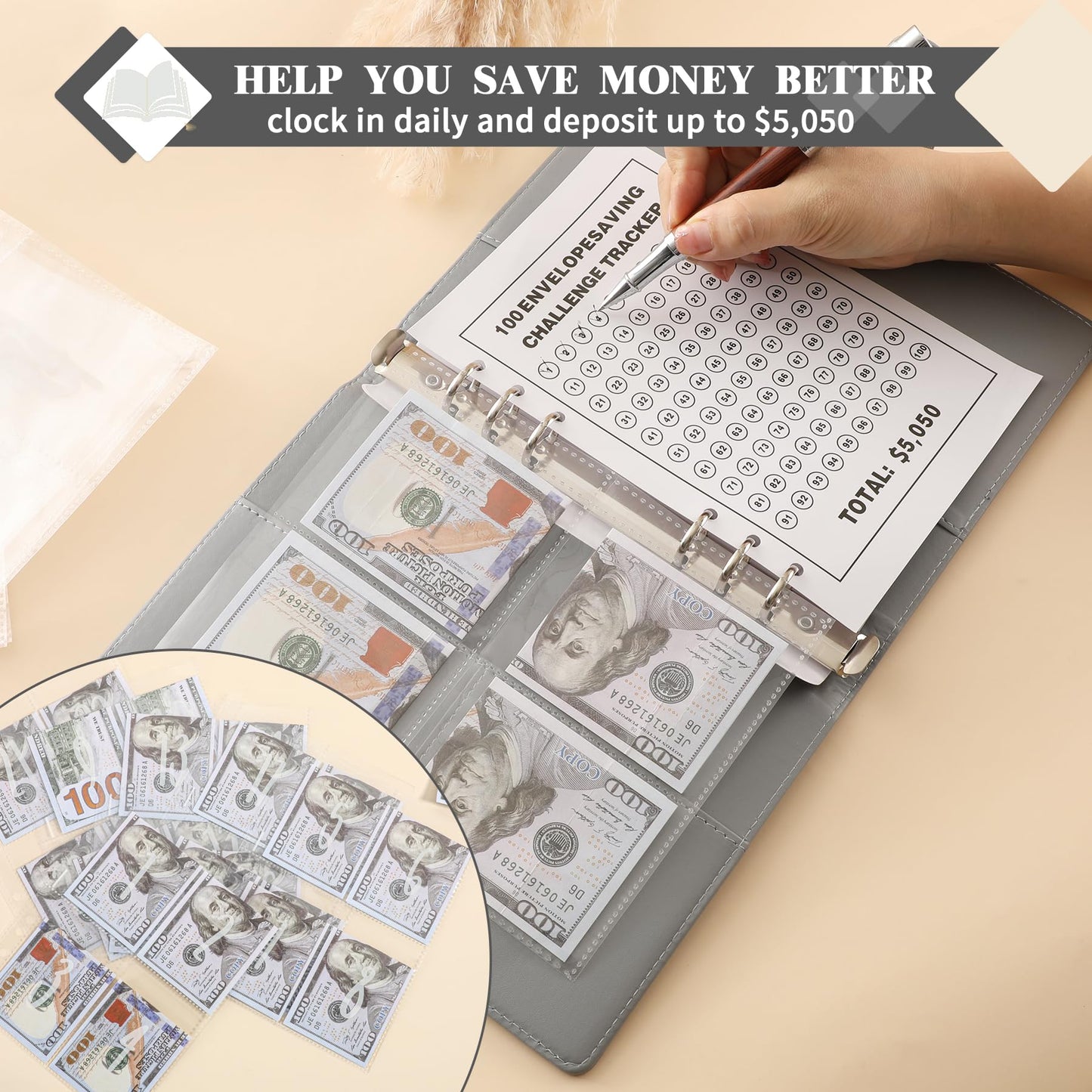 NICOOTH Money Saving Binder 100 Envelope Savings Challenge Book Save $5050