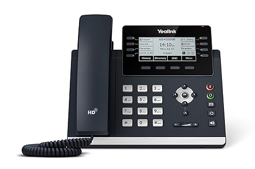 Yealink T43U IP Phone, 12 VoIP Accounts. 3.7-Inch Graphical Display. Dual USB 2.0, Dual-Port Gigabit Ethernet, 802.3af PoE, Power Adapter Not Included