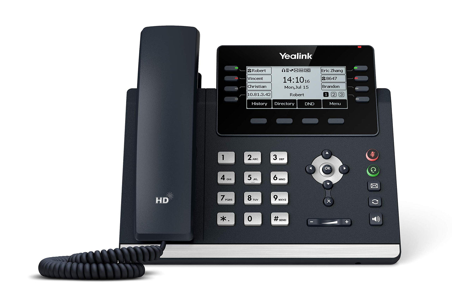 Yealink T43U IP Phone, Color Black, 12 VoIP Accounts. 3.7-Inch Graphical Display. Dual USB 2.0, Dual-Port Gigabit Ethernet, 802.3af PoE, Power Adapter