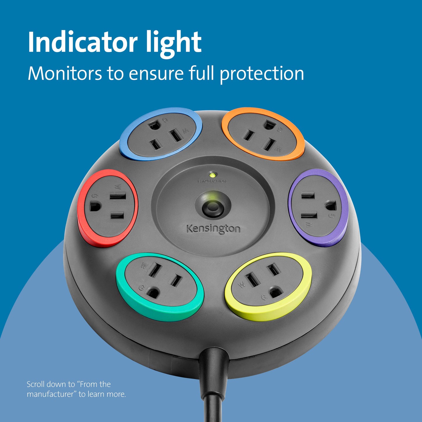 Kensington SmartSockets 6-Outlet, 16-Foot Cord, & 1500 Joules Tabletop Surge Protector (K62634NA)