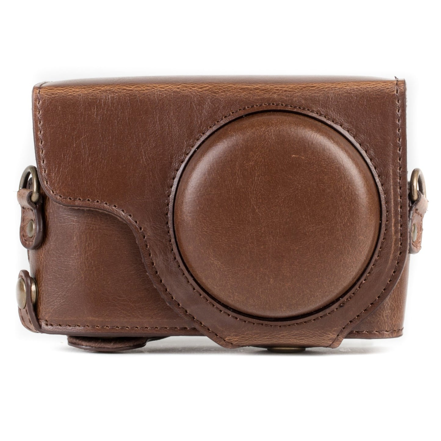 MegaGear MG1259 Ever Ready Leather Camera Case compatible with Panasonic Lumix DC-ZS80, DC-ZS70, DC-TZ95, DC-TZ90 - Dark Brown