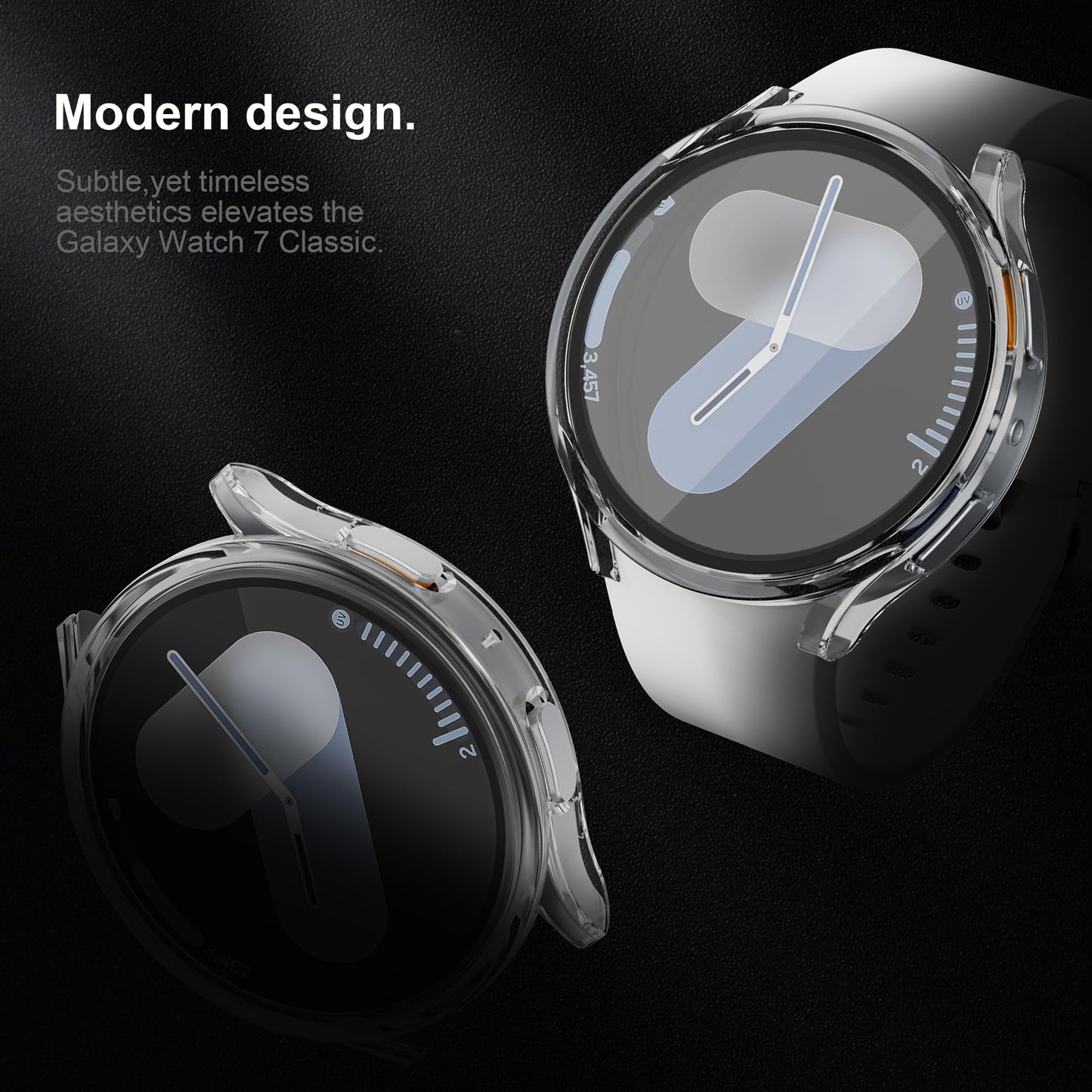 2 Pack Case With Tempered Glass for Samsung Galaxy Watch 7 Screen Protector 44mm Men Women,Hard PC Overall Protection Anti-Slip Scratch-Resistant