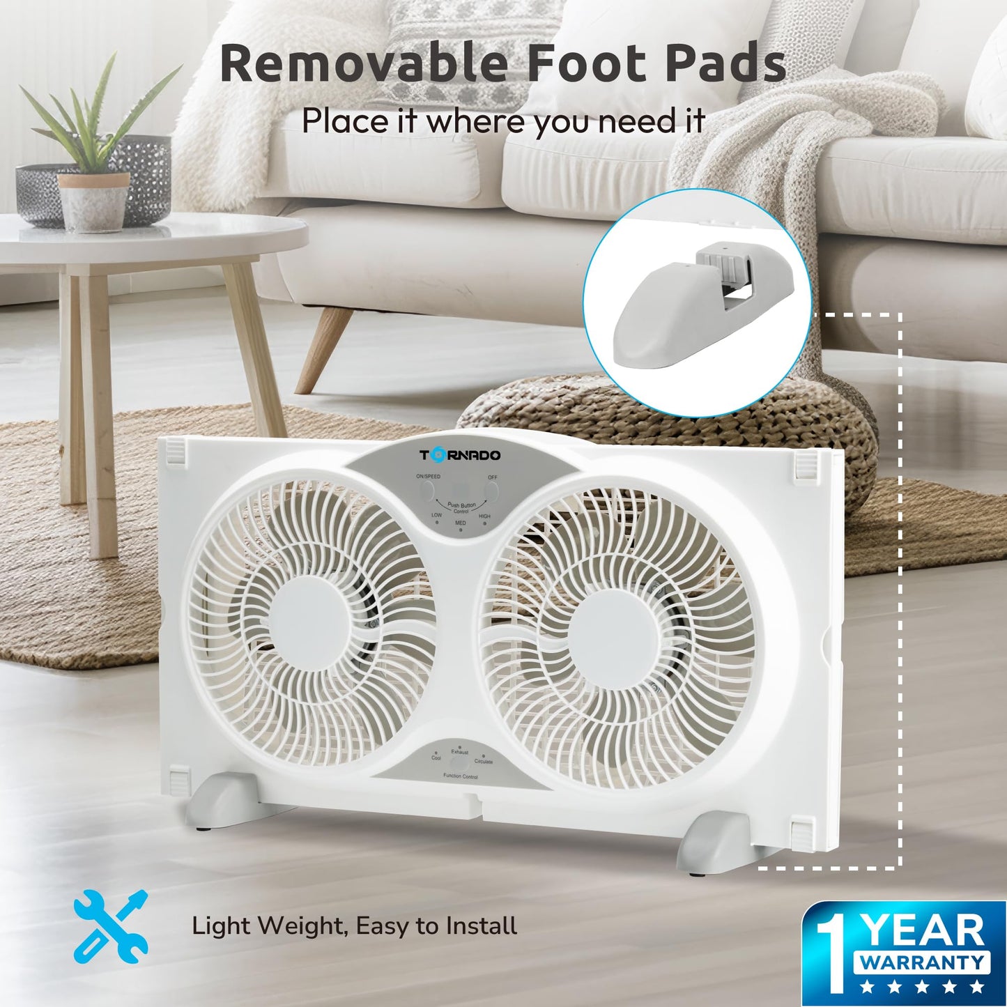 Tornado 9 Inch Dual Window Fan with Remote Control, 3-Speed, Expandable 23.5-35.4 Inches, 3 Modes (Cooling/Exhaust/Circulation), Detachable Base,