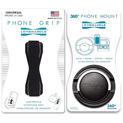 LOVEHANDLE Cell Phone Holder and Grip 360 Mount and Grip - Car Mount for Smartphones and Mini Tablets with 360 Rotation Technology - Combo Pack (Black