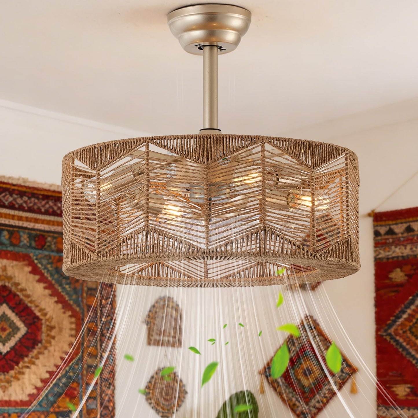 jorbeca 20 inch Fandelier Boho Caged Ceiling Fans with Lights Flush Mount