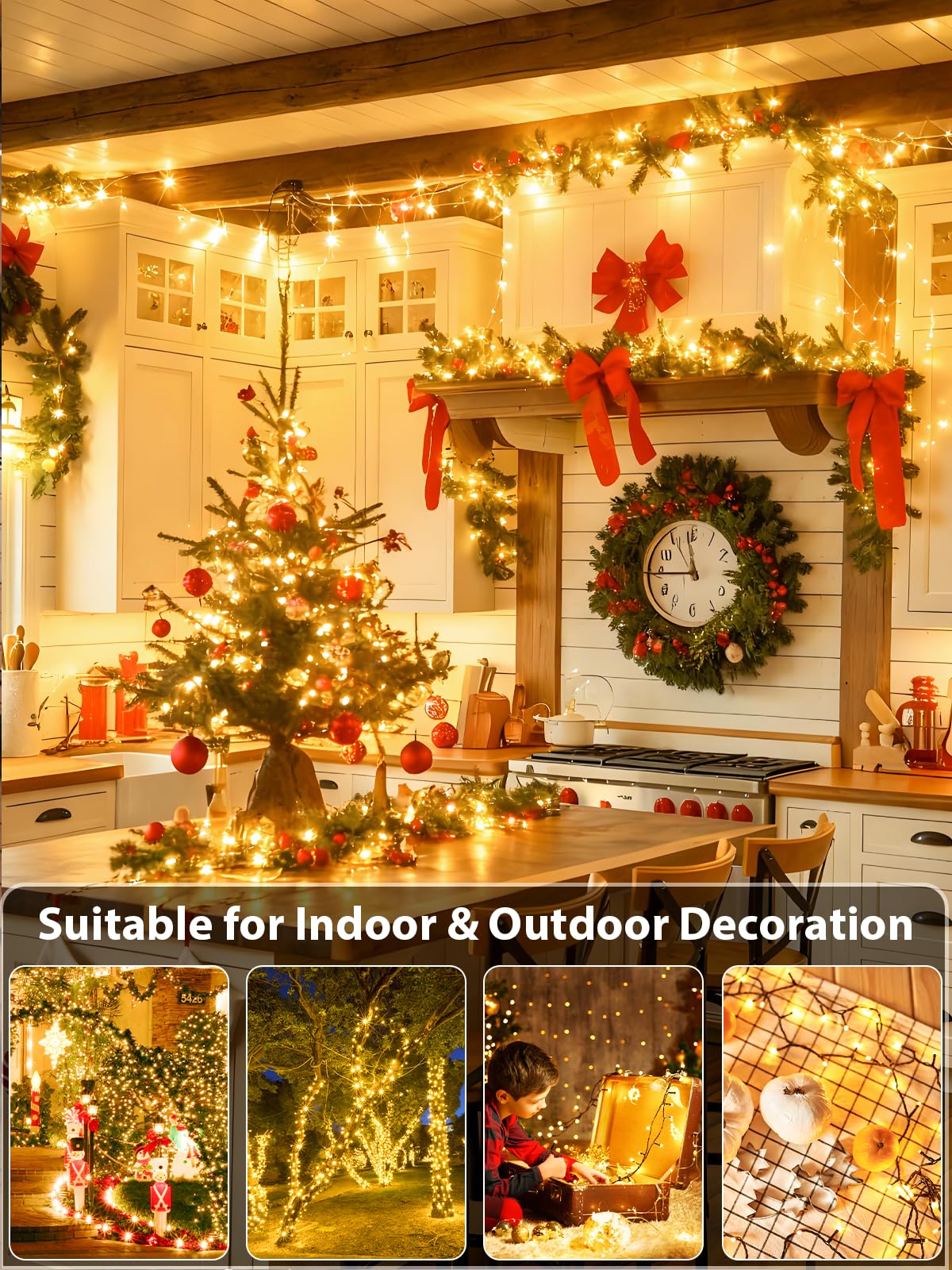 Upgraded 75.8 FT 200 LED Christmas String Lights Outdoor/Indoor, Timer & Memory Function & 8 Modes, Extendable Green Wire Waterproof Fairy String