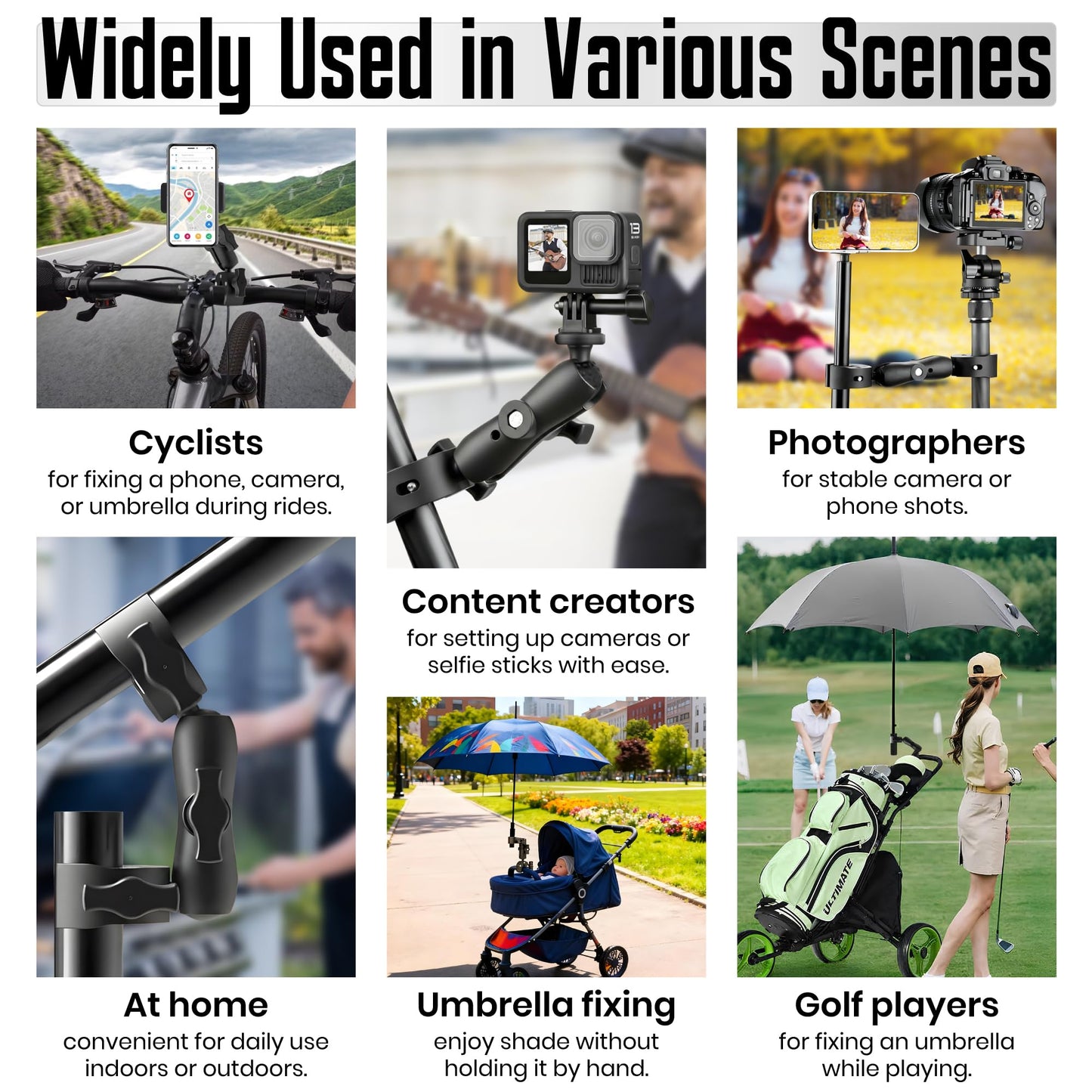 ALLVORIA Premium 3in1Umbrella Clamp for Chairs Strollers Boats & Kayaks Adjustable Mounting Bracket for Umbrella Camera & Phone Durable Anti Slip