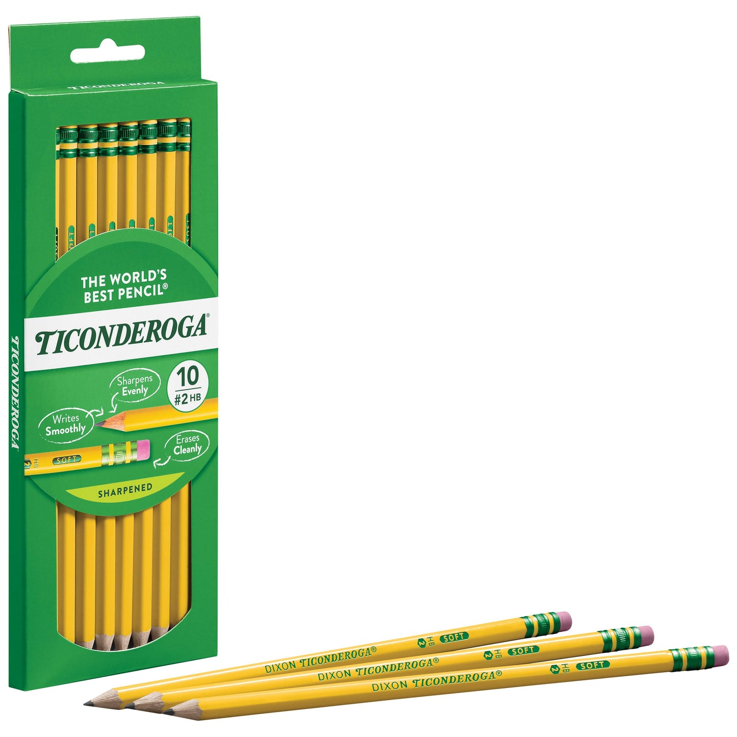 Ticonderoga Wood-Cased Pencils, Pre-Sharpened, 2 HB Soft, Yellow, 10 Count