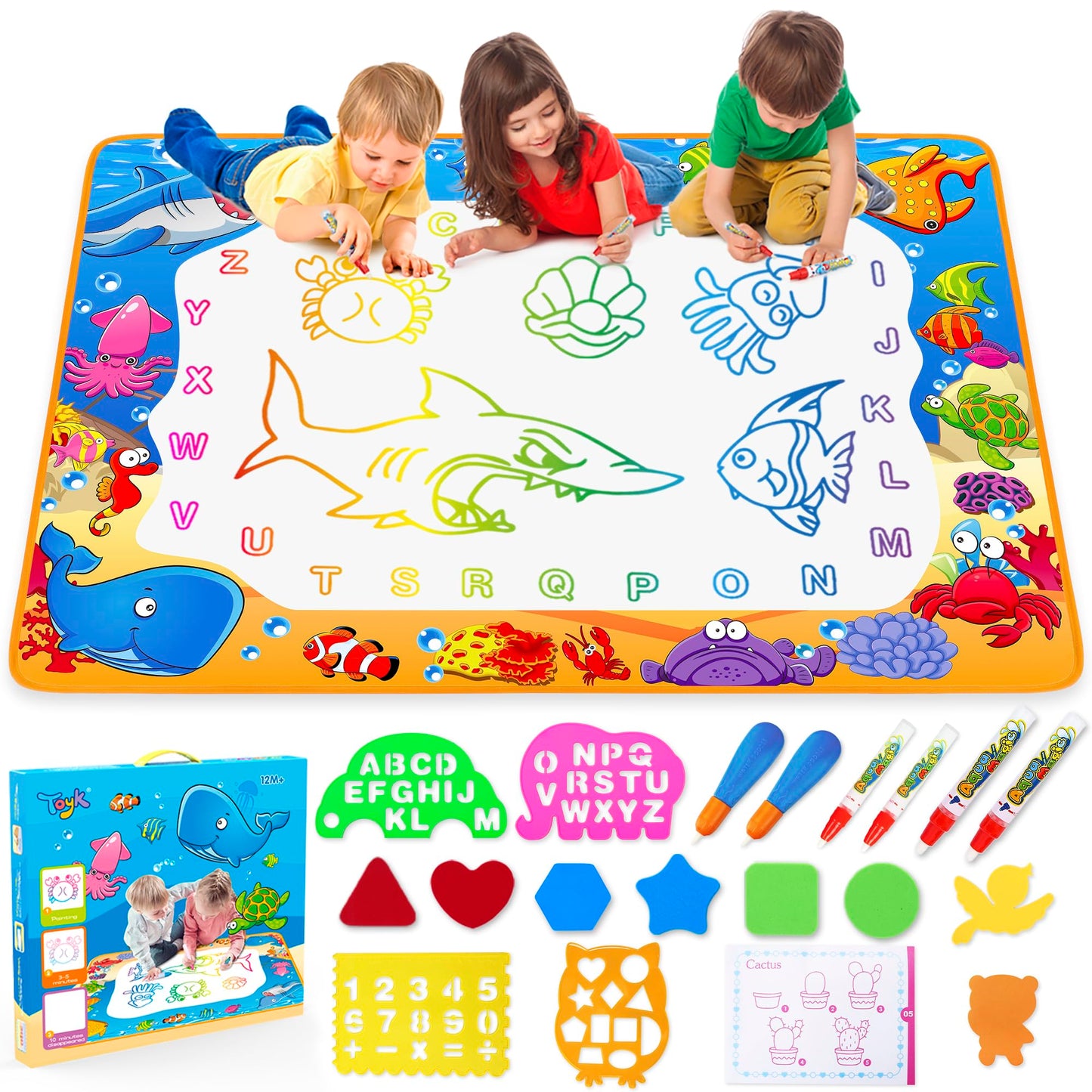 Water Doodle Mat - Kids Painting Writing Color Doodle Drawing Mat Toy Bring Magic Pens Educational Toys for Age 2 3 4 5 6 7 Year Old Girls Boys Age…