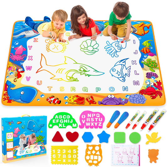 Water Doodle Mat - Kids Painting Writing Color Doodle Drawing Mat Toy Bring Magic Pens Educational Toys for Age 2 3 4 5 6 7 Year Old Girls Boys Age…