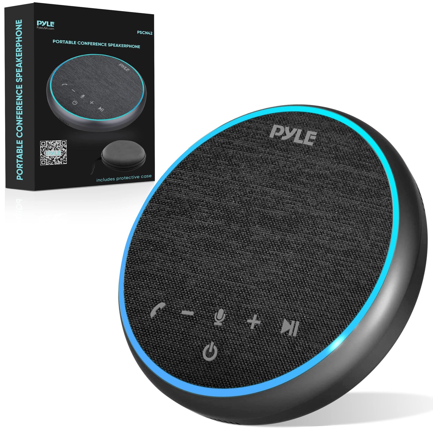 Pyle Portable Conference Speakerphone, Multifunctional Wireless BT Speaker Phone with USB C and Aux Cable, 10m Omnidirectional Microphone Coverage