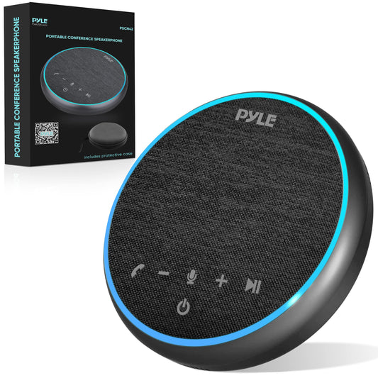 Pyle Portable Conference Speakerphone, Multifunctional Wireless BT Speaker Phone with USB C and Aux Cable, 10m Omnidirectional Microphone Coverage