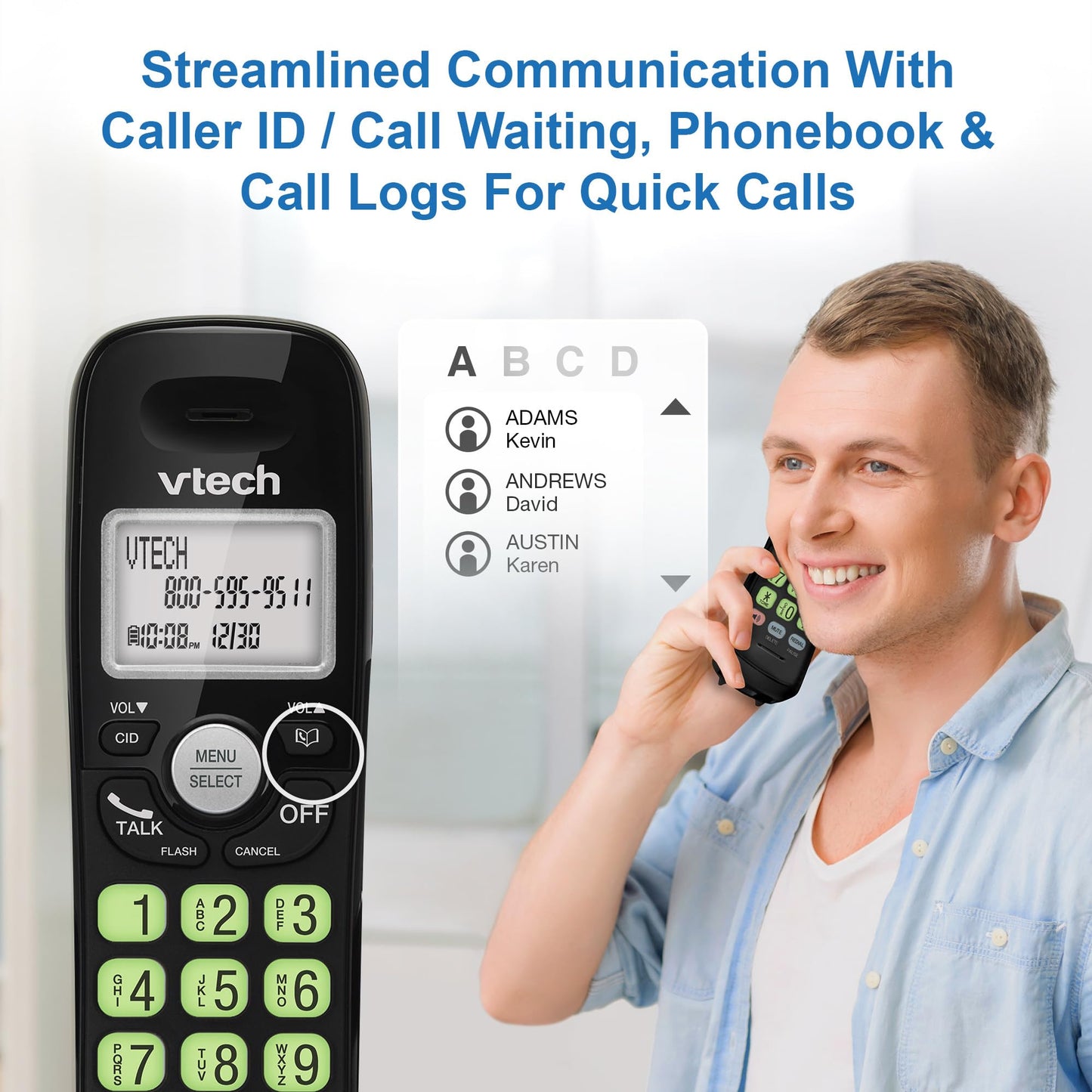 VTech Cordless Phone with DECT 6.0, Full-Duplex Speakerphone, Lighted Display, Backlit Keypad, Caller ID/Call Waiting, Volume Control, Hearing Aid