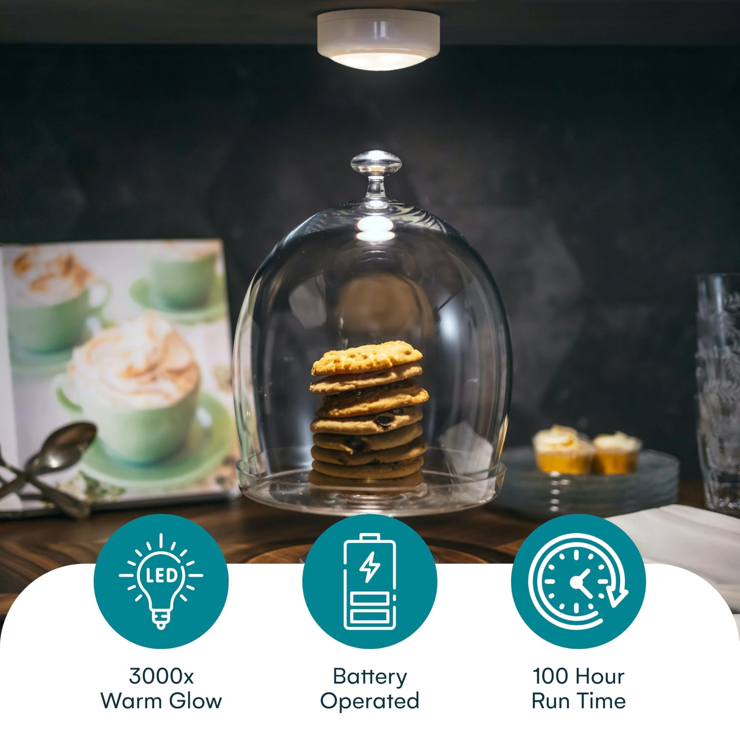 Bright Evolution Under Cabinet Lights - Battery Operated Cabinet Lighting with Tap Technology - LED Puck Lights for Kitchen - Stick On Illumination