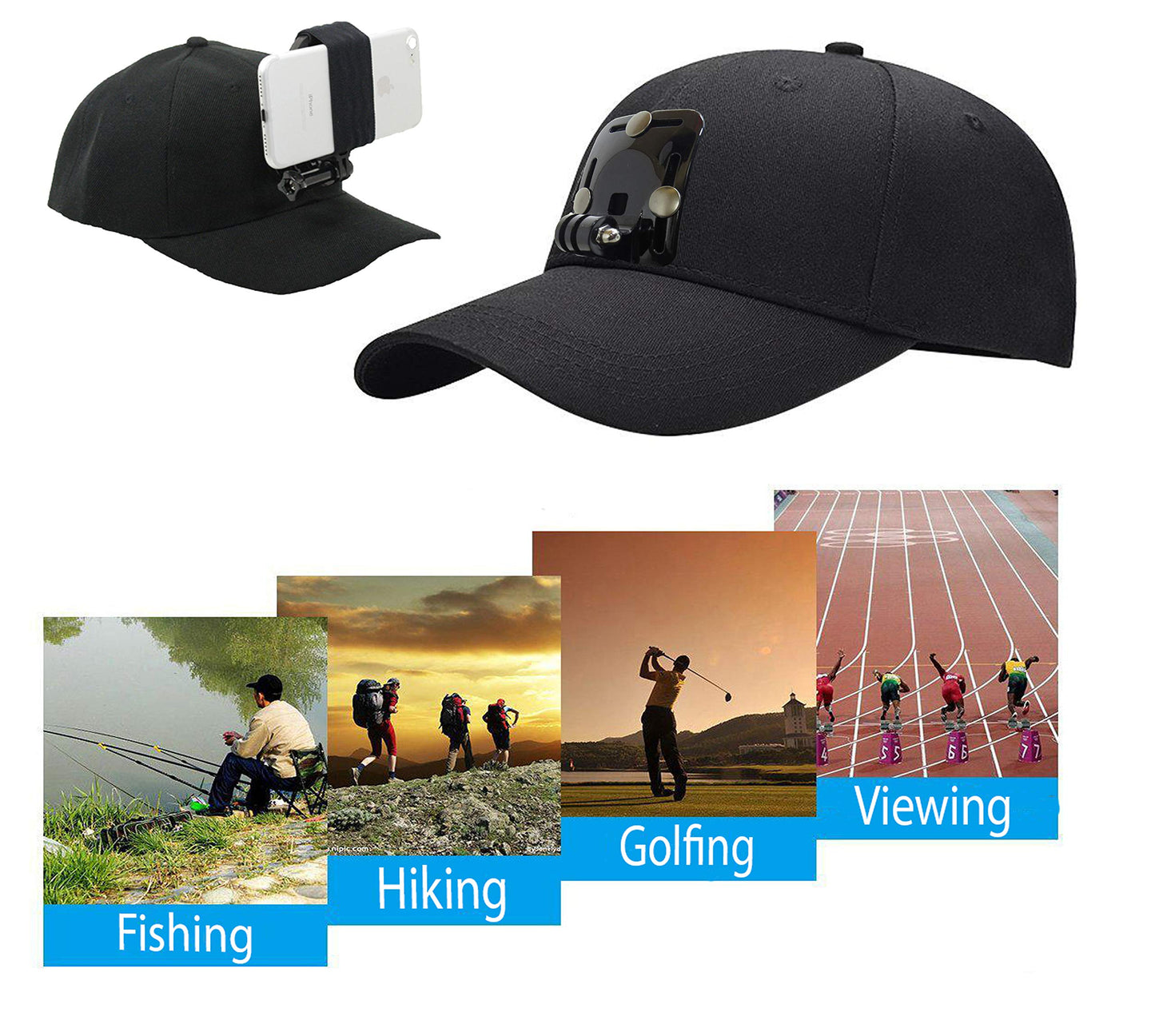 OCTO MOUNT - Baseball Hat Compatible with Smartphone or GoPro Camera Head Mount. Compatible with Any Cell Phone or Action Camera. iPhone, Samsung