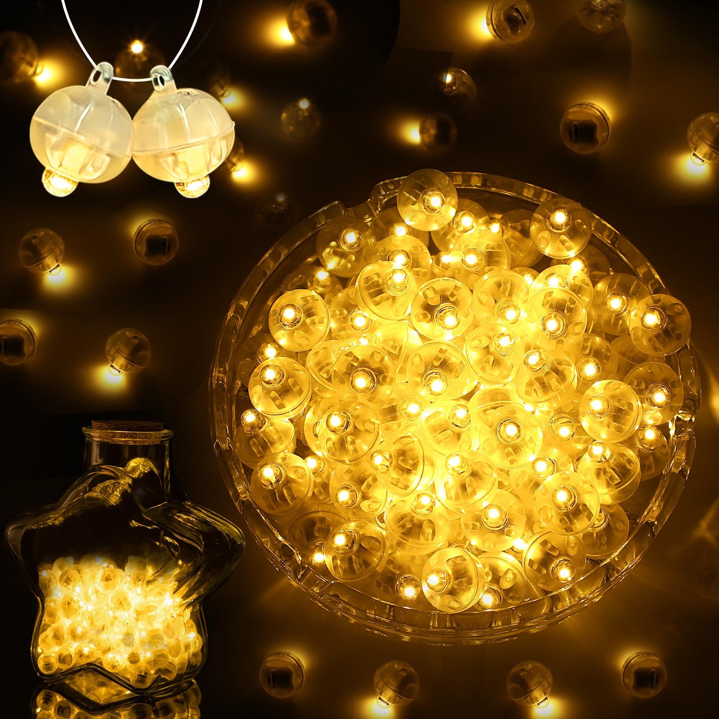 100pcs Warm White LED Mini Round Flashing Balloon Lights Long Standby Time Reusable Waterproof Balloons Light with Hook for Balloon Paper Lantern