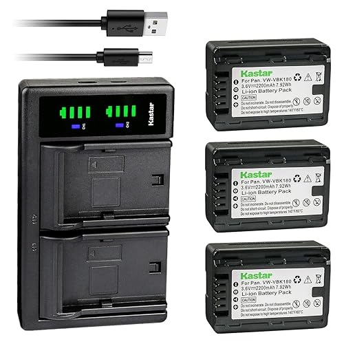 Kastar 3-Pack VW-VBK180 Battery and LTD2 USB Charger Replacement for Panasonic HDC-SD80P, HDC-SD80PC, HDC-SD80R, HDC-SD90, HDC-SD90EB-W-2012