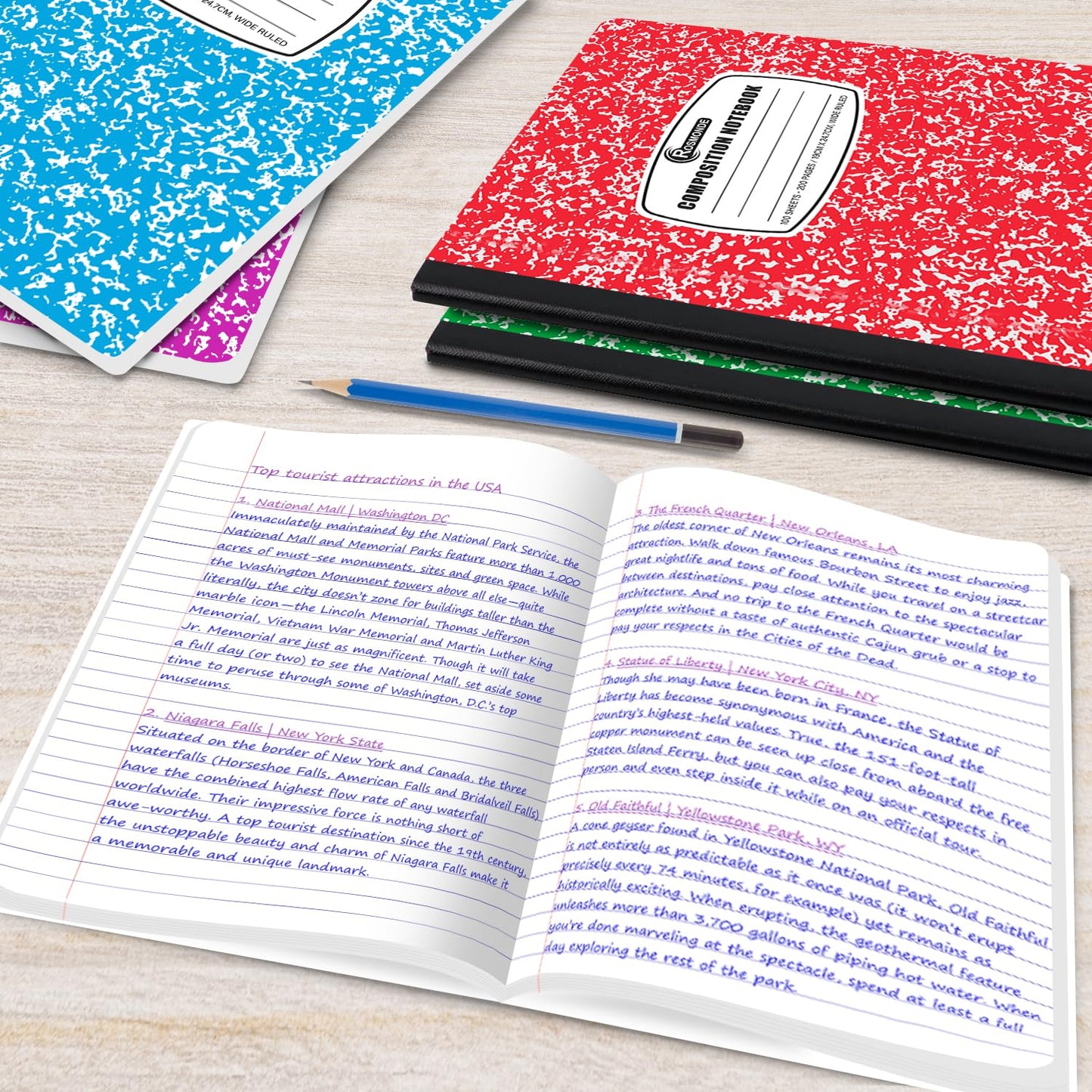 Rosmonde 1000 Pack Composition Notebooks Bulk, Wide Ruled, Assorted Marble