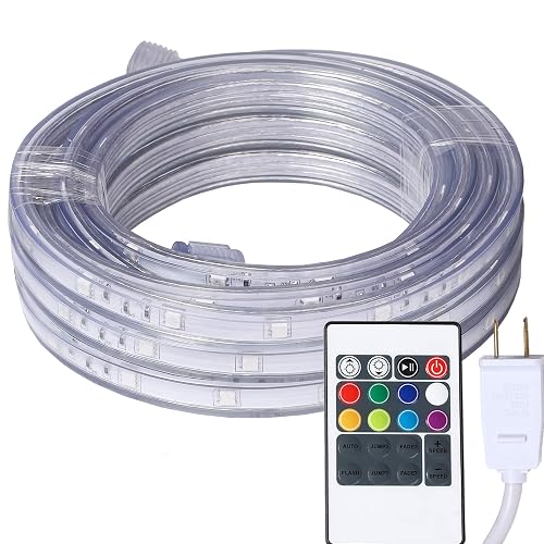 16.4 Feet Flat Flexible LED Rope Lights, Color Changing RGB Strip Light with Remote Control, 8 Colors Multiple Modes, Plug in Novelty Lighting