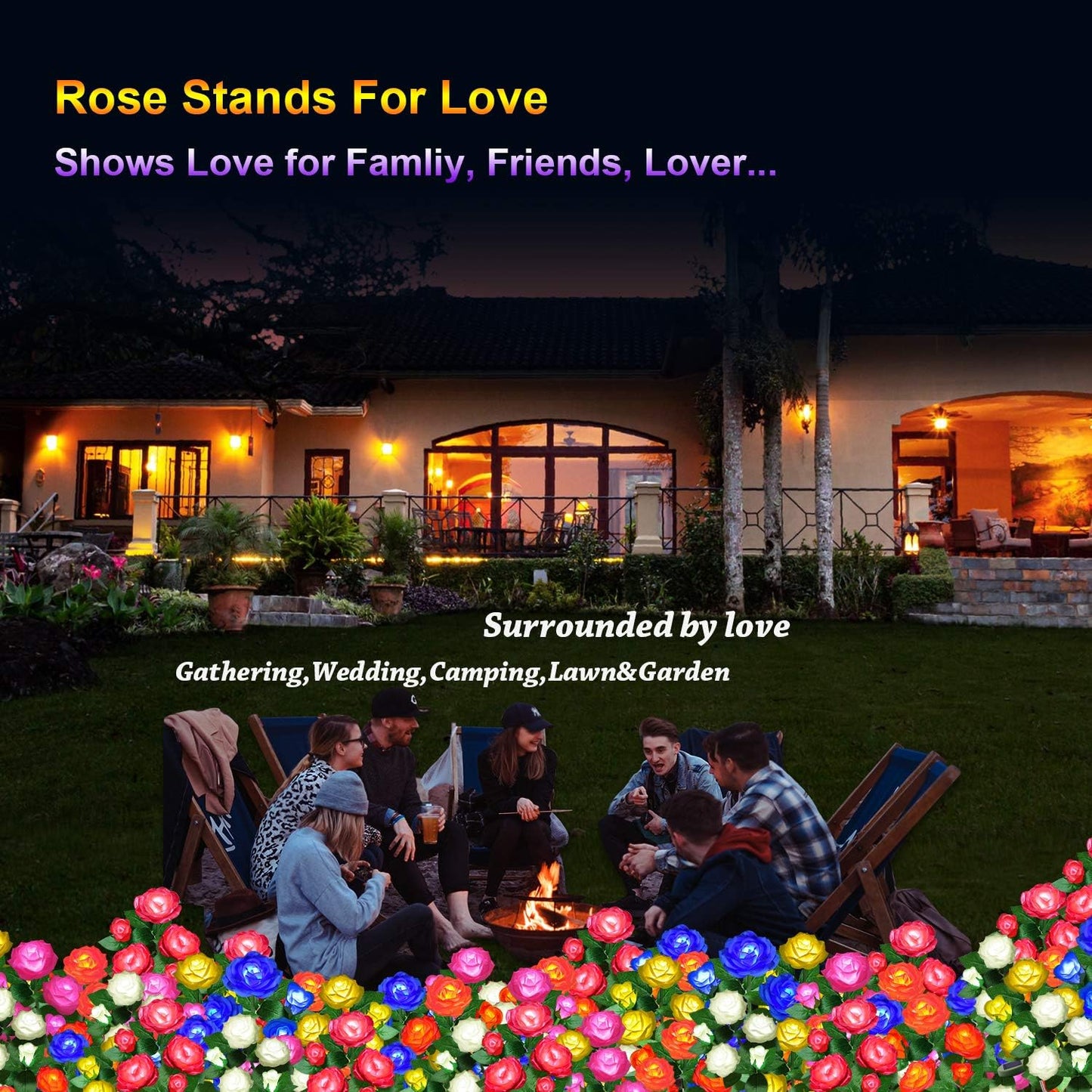 YWYWLED Solar Flower Lights Outdoor - Upgraded New Material Two Modes Realistic LED Solar Powered Waterproof Lights with 5 Roses, Solar Decorative