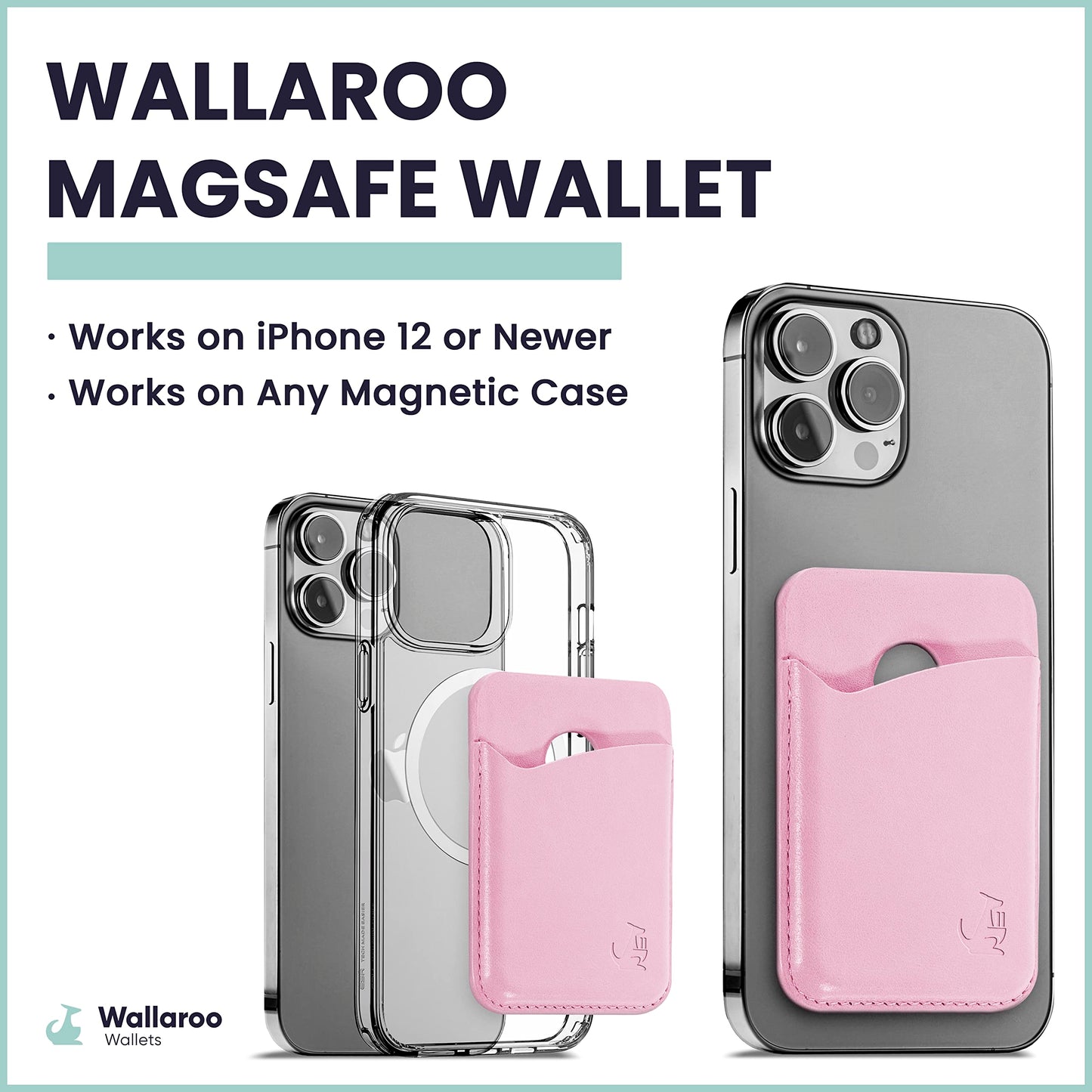 Wallaroo Wallets Genuine Leather MagSafe Compatible Phone Wallet Credit Card Holder for iPhone and Other Smartphones (Lavender Pink)