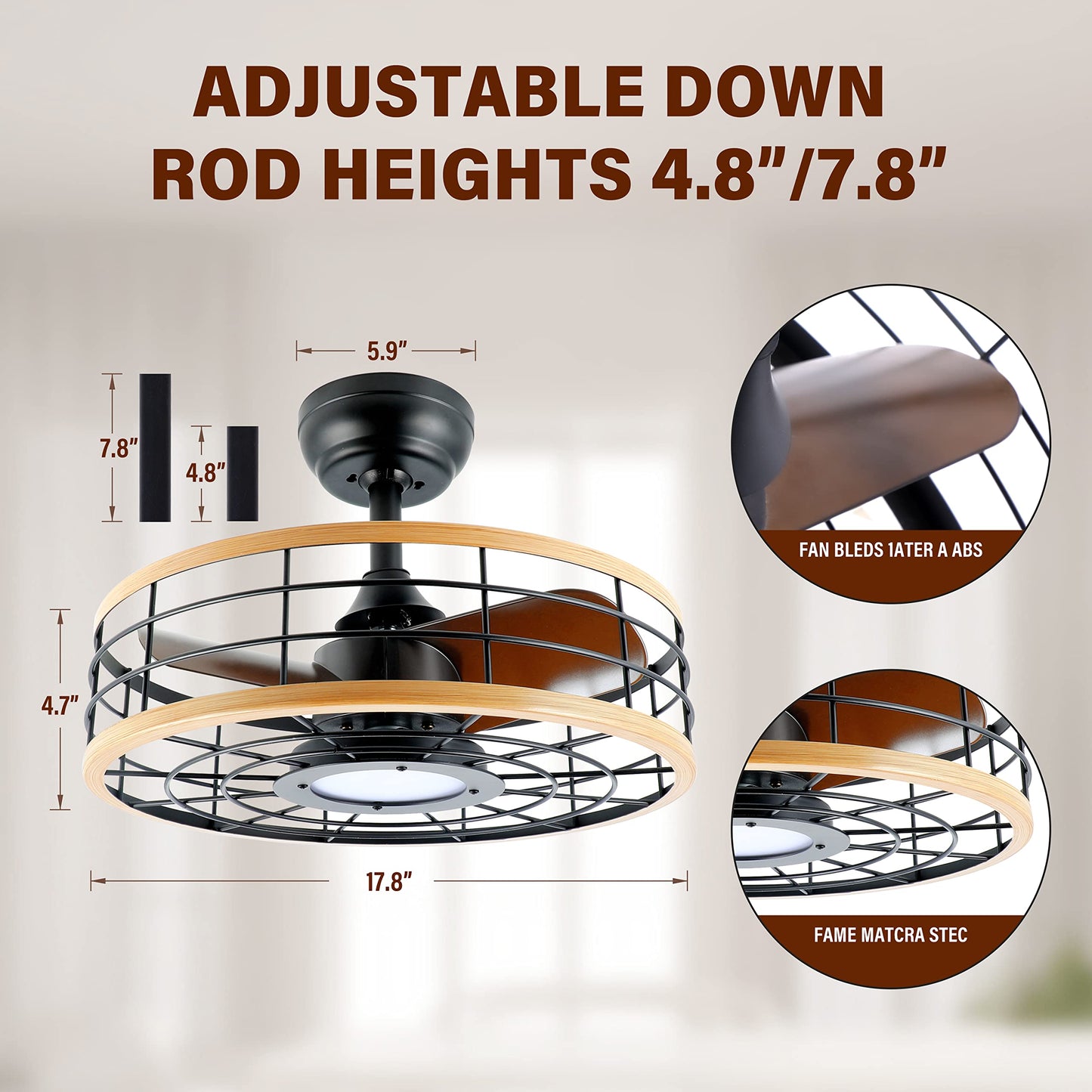 InfiniPower 16” ceiling fans with lights and remote, Caged Ceiling Fan with Reversible Motor for Different Seasons, Quiet and Energy Saving, 6 level