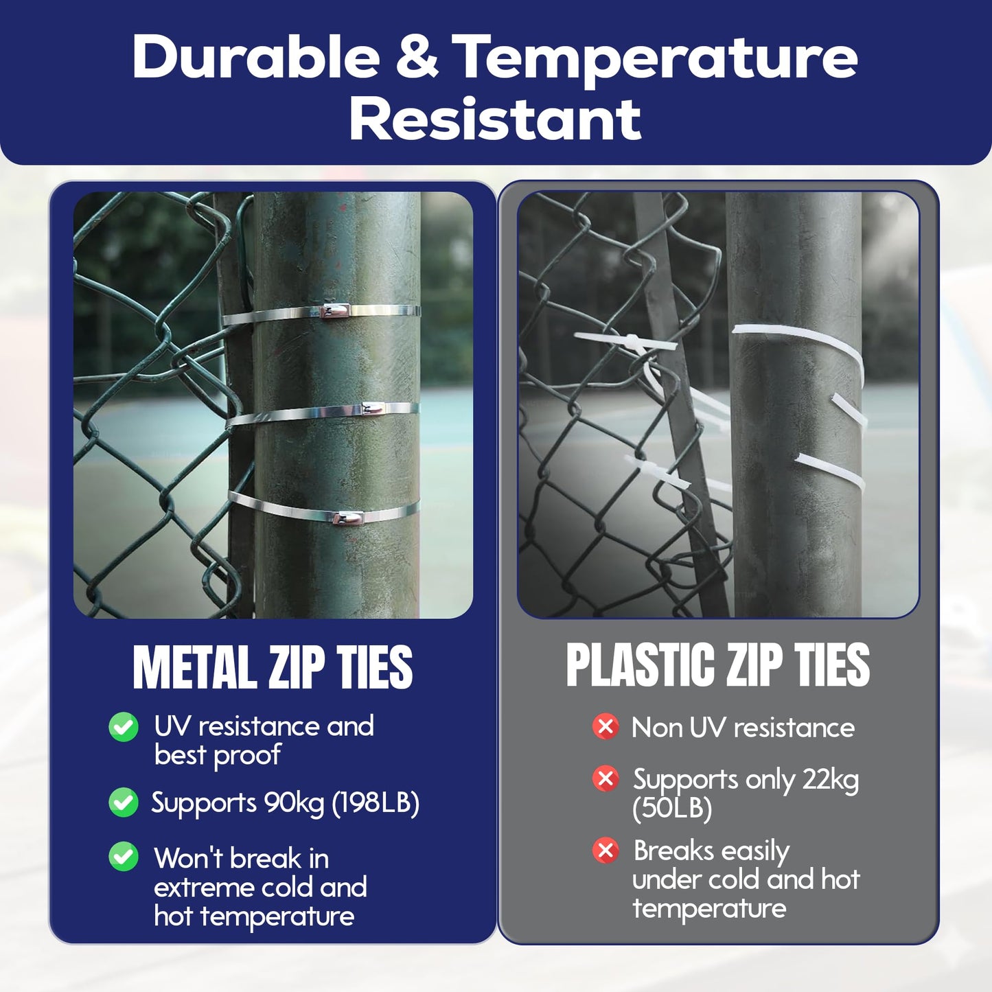 Metal Zip Ties 11.8 Inch 100 PCS Heat-Resistant Heavy-Duty Self-Locking Cable Ties, 304 Epoxy-Coated Stainless Steel Zip Ties for Exhaust, Machinery