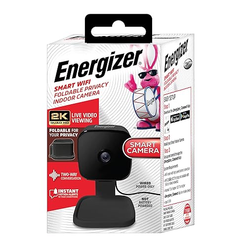 Energizer Smart 2K QHD Security Camera, Wired Indoor 2.4Ghz Wi-Fi Camera, 2-Way Audio, Night Vision, Motion Detection & Instant Alerts, App Control
