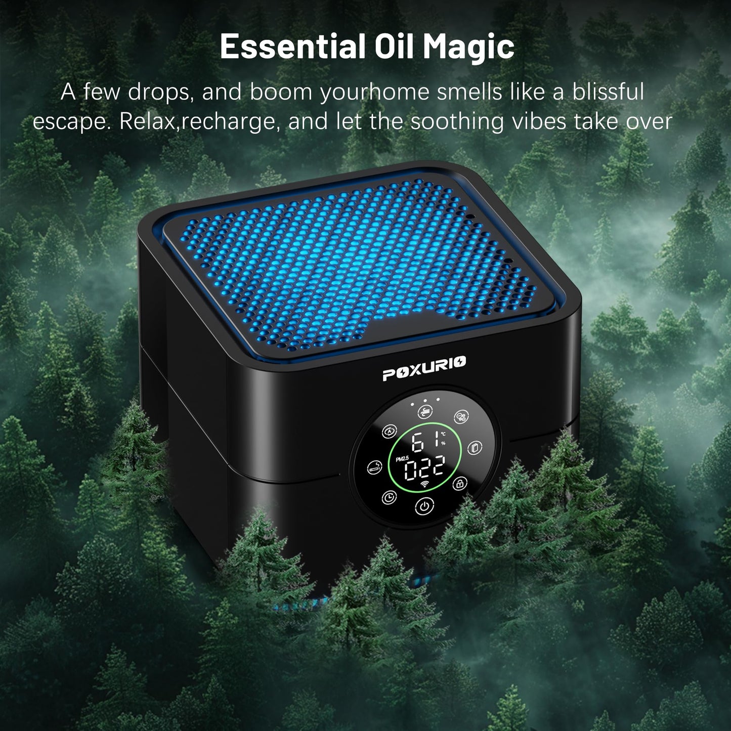 POXURIO Air Purifiers for Home Bedroom, 8 in 1 H13 HEPA Air Purifier with PM2.5 Display, Up to 600 ft² for Smoke, Pets, Car, Dust, Pollen