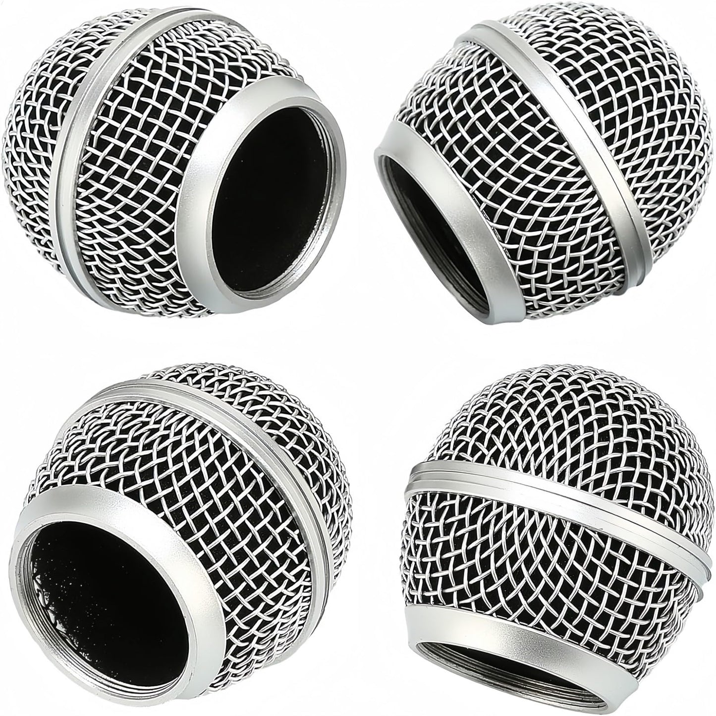 4 PCS Replacement Grilles for Shure Wired and Wireless SM58, Beta58A, SV100 Microphones, Microphone Grille Ball with Inner Foam, Steel Mesh Microphone