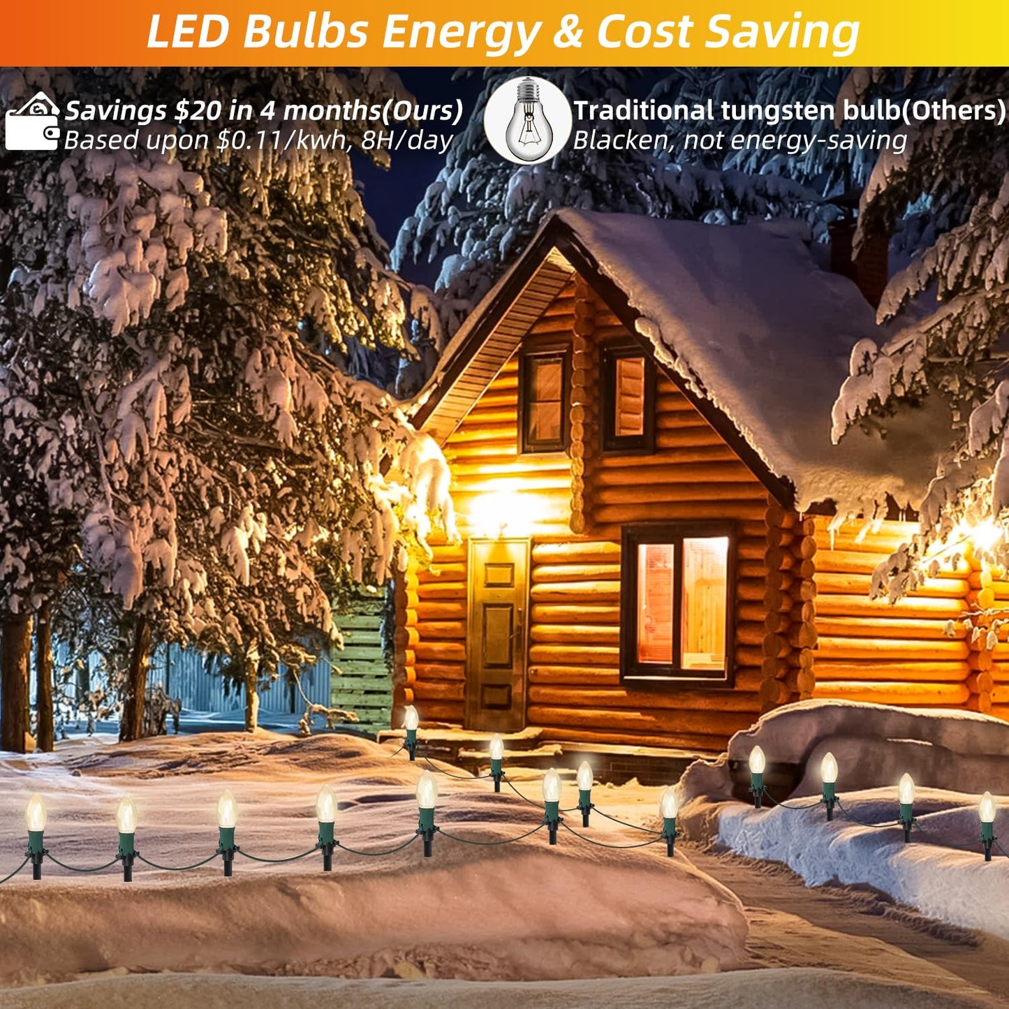 USOKYO 45Ft C9 Led Christmas Pathway Lights Outdoor, 30 Warm White Bulbs Waterproof Connectable Christmas Walkway Lights for Driveway, Yard, Lawn