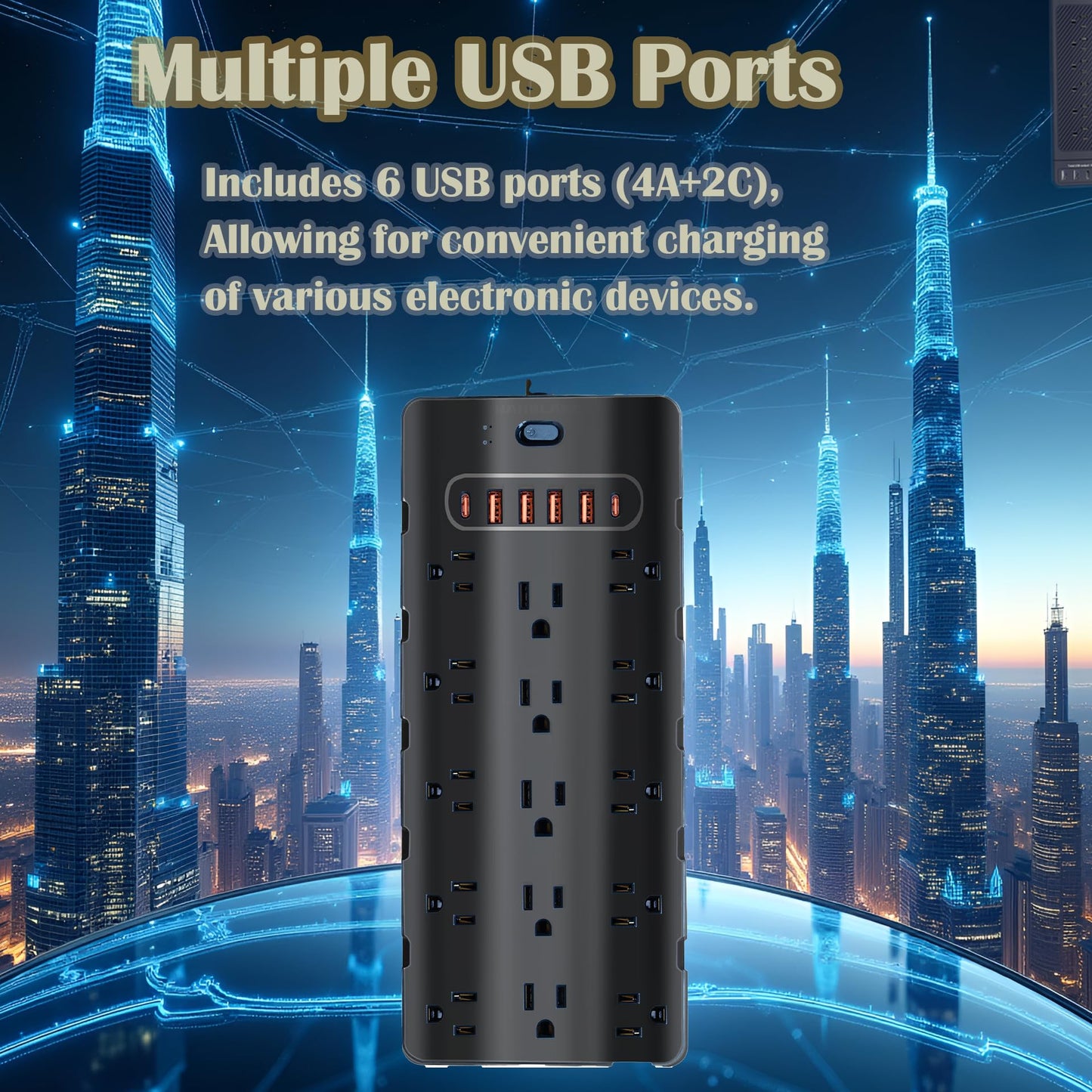 Nanolake 20 Amp Power Strip Surge Protector,Heavy Duty 12 Gauge 6.5 ft Cord/25 AC Outlets/4 USB A/2USB C/4000 Joules Surge