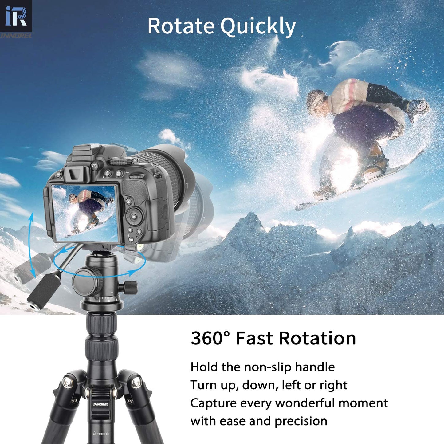 D30 Panoramic Ball Head with Handle All Metal CNC Ballhead Camera Mount INNOREL Tripod Heads with Two Quick Release Plates and Phone Clip for Monopod