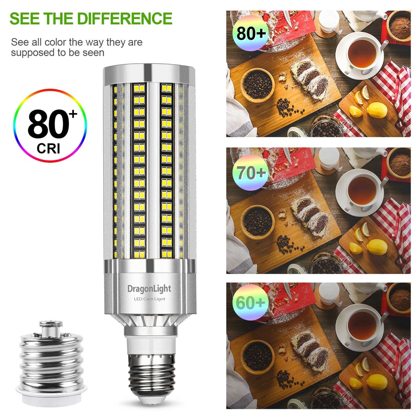 DragonLight 54W Corn LED Light Bulb Fanless(400 Watt Equivalent) E26/E39 Large Mogul Base LED Lamp 6000K Daylight 6,500LM