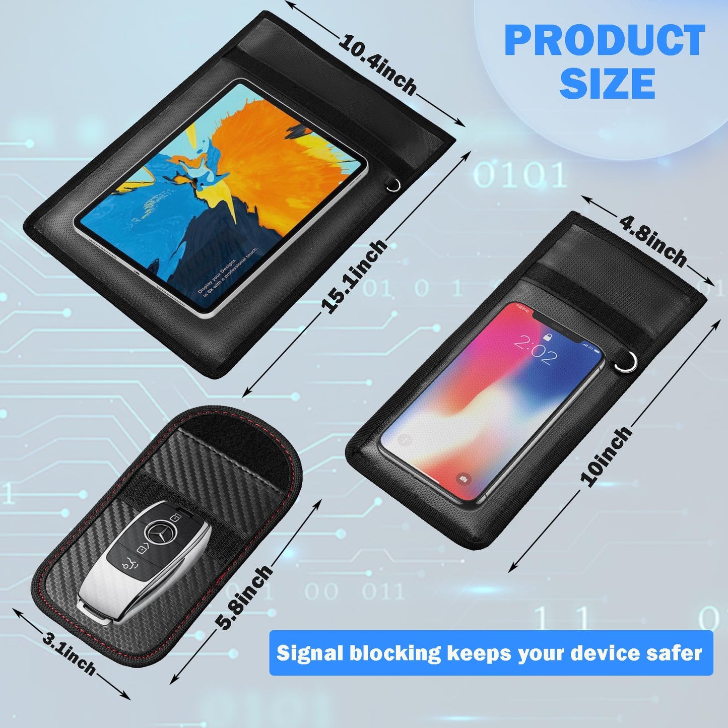 CPWUFIYD Faraday Key Fob Protector - 3 Pack Faraday Bags Anti-Theft Case for Car Keys, Phones and Tablets, Fireproof RFID Signal Blocking EMP Bags