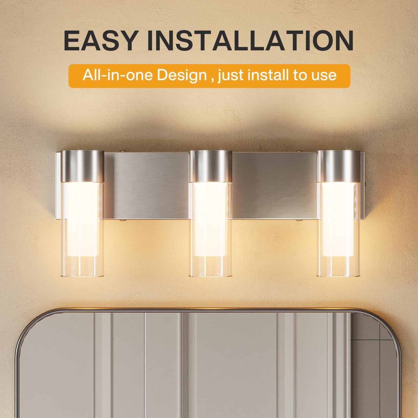 Tribesigns LED Bathroom Light Fixtures, 3-Light Vanity Lights Over Mirror, Wall Lights with 3 Color Modes & Sand Nickel Finish, Wall Sconces