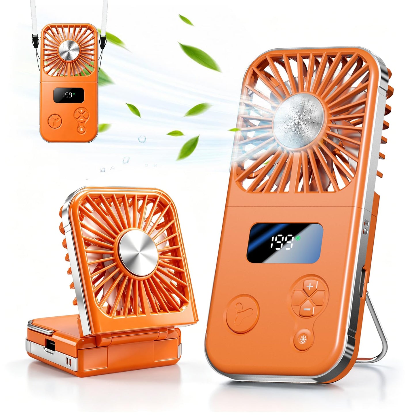 tulilut Portable Fan, Handheld Fan with Ice Cooling Plate, 5 Speeds Mini Personal Cooling Fan, Foldable USB-C Desk Fan with Digital Display & Lanyard