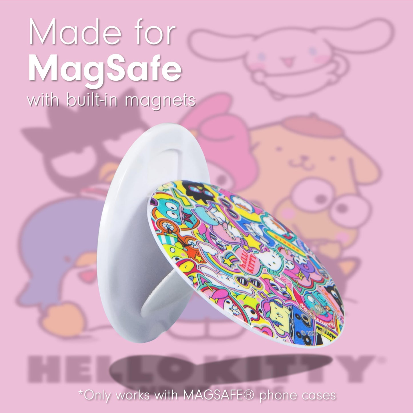 Sonix x Sanrio MagLink Snap Grip | Magnetic Phone Grip Holder and Collapsible Kickstand | Compatible with MagSafe | Hello Kitty and Friends Stickers