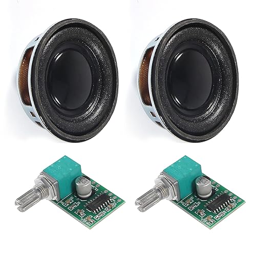 ALAMSCN 2PCS 1.5" 4Ohm 3W Audio Stereo Speaker Round Loudspeaker + 2PCS 3Wx2 DC 5V Digital Amplifier PAM8403 Amp Module for Arduino DIY Replacement