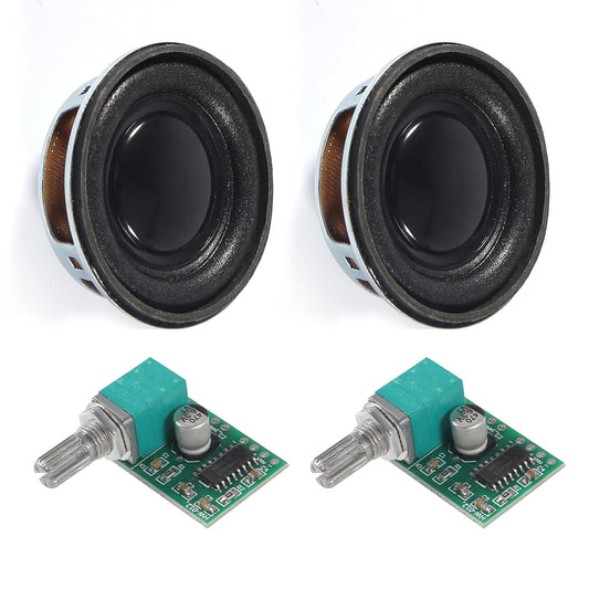 ALAMSCN 2PCS 1.5" 4Ohm 3W Audio Stereo Speaker Round Loudspeaker + 2PCS 3Wx2 DC 5V Digital Amplifier PAM8403 Amp Module for Arduino DIY Replacement