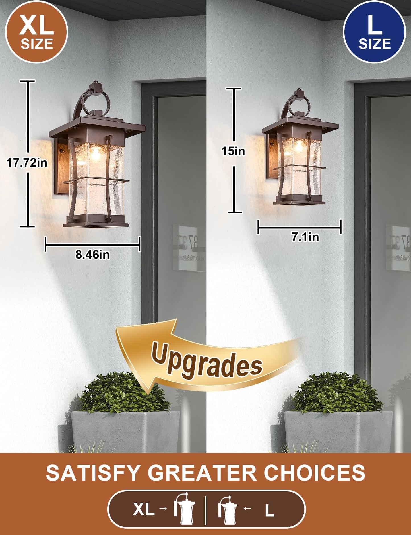 EERU 18" H Extra Large Porch Sconce Oil Rubbed Bronze Large Exterior Wall Lantern Deep Brown Outside House Lamps Waterproof Mission Outdoor Lighting