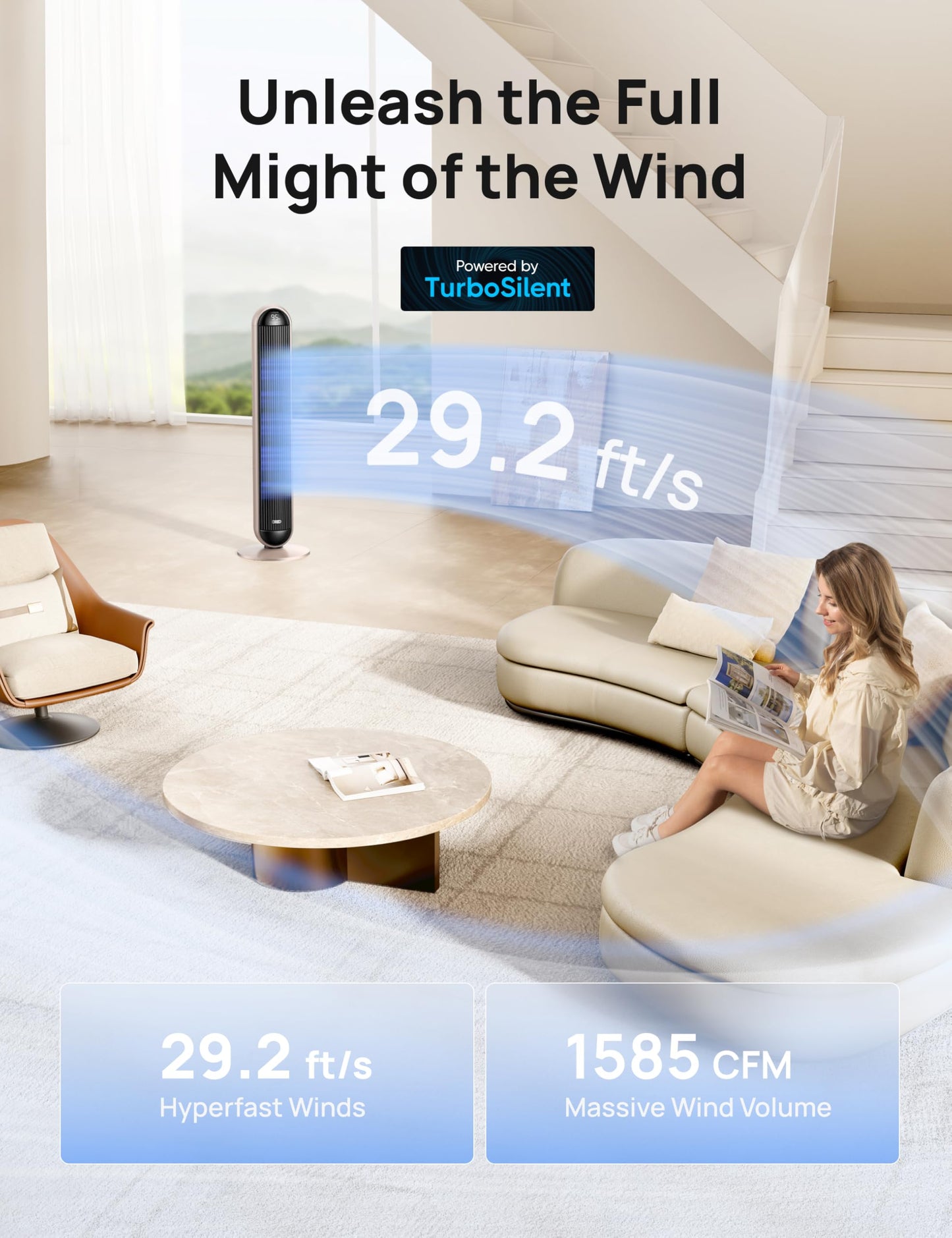 DREO Tower Fan and Heater Combo, 29.2ft/s Standing Fans for Bedroom, 17 Levels, 6 Modes, 120° Oscillation, 42 Inch, 12H Timer, 25dB Quiet,