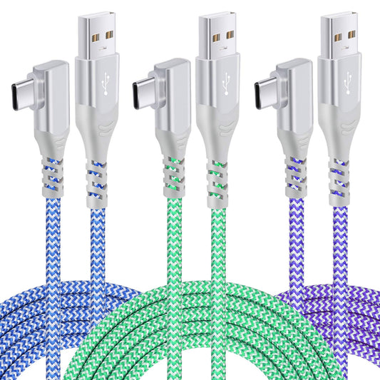 USB C Cable Fast Charging, Pofesun 3-Pack 10ft Nylon Braided Right Angle USB A to USB C Charger Cable, Type C Charging Cord Compatible for Samsung