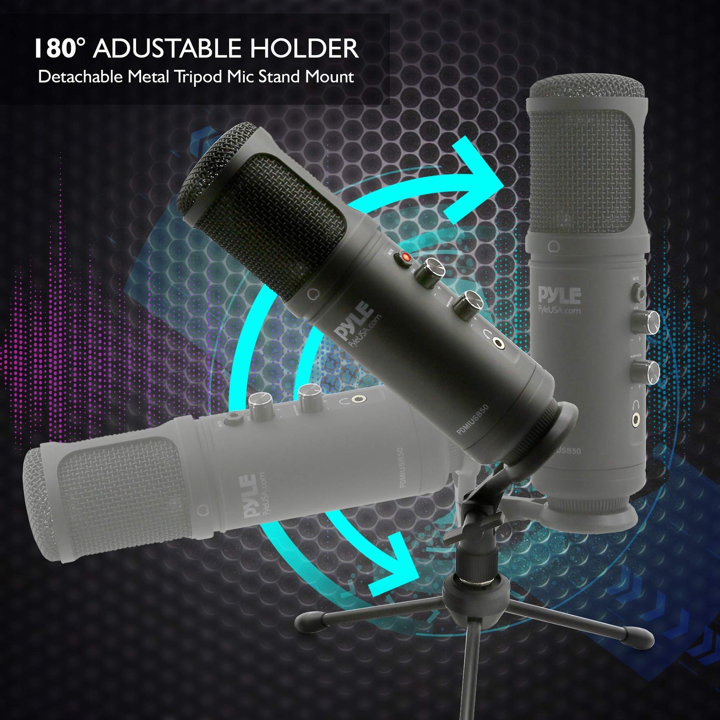 JOVIAL USB PC Recording Condenser Microphone - Blue LED, Adjustable Gain, Headphone Jack, Mute Control, Tripod Stand - Portable Pro Audio Condenser
