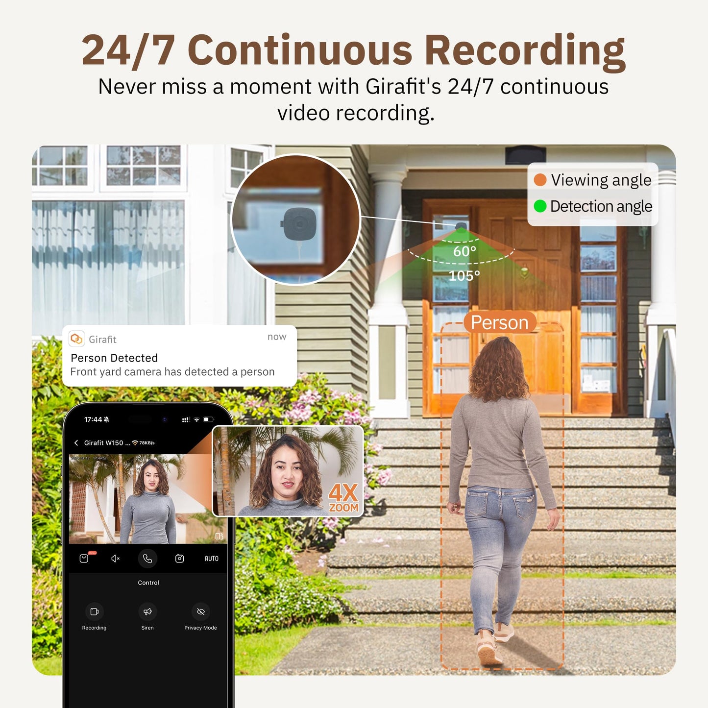 Girafit 2K Window Camera,2.4GHz & 5GHz WiFi Indoor Cameras for Home Security with ChroMax Al Color Night Vision,Person & Motion Detection,Easy & Quick