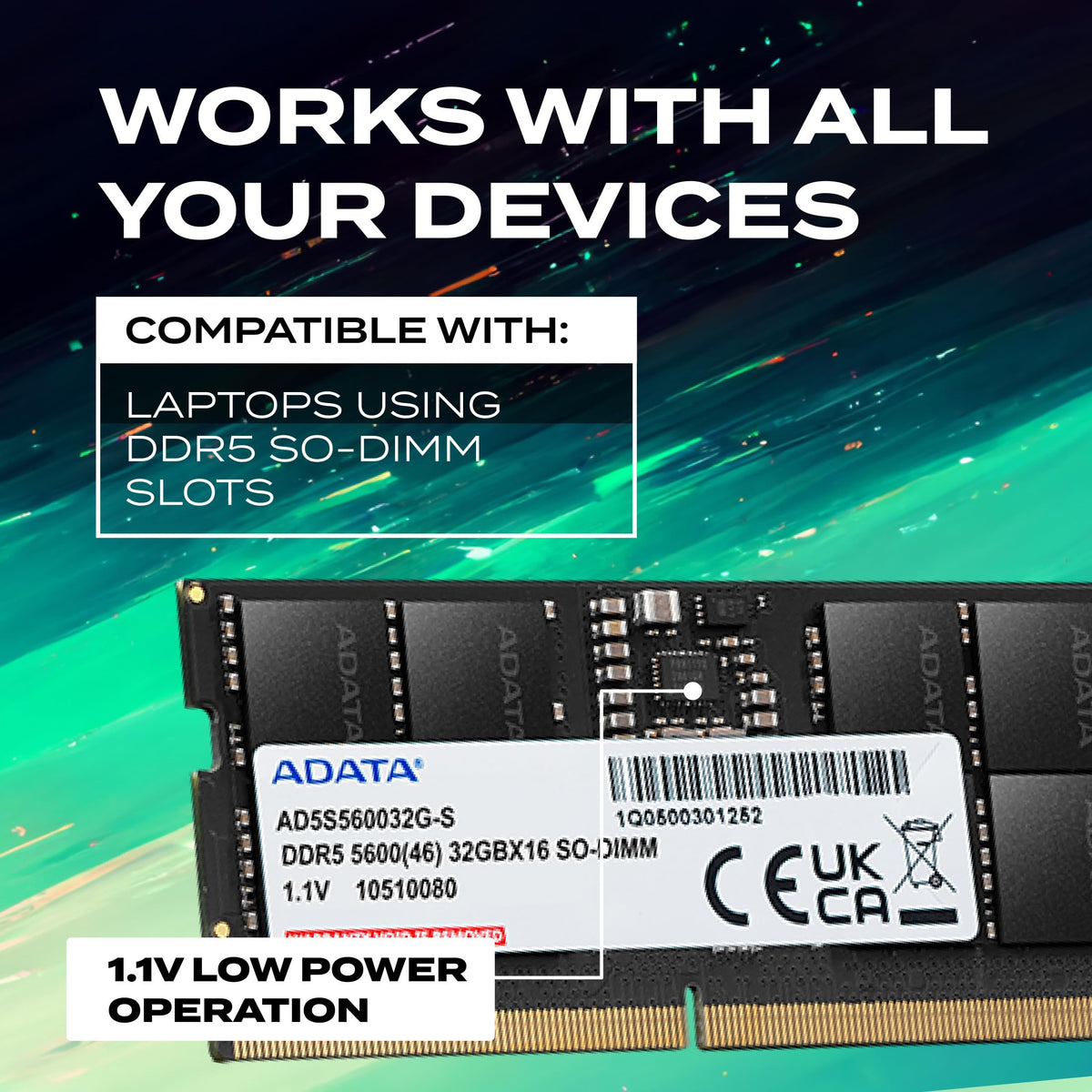 ADATA DDR5 5600 SO-DIMM Memory Module - 32GB High Bandwidth Laptop Memory Module (RAM) - High-Speed 5600MHz - Automatic Error Correction - Compatible