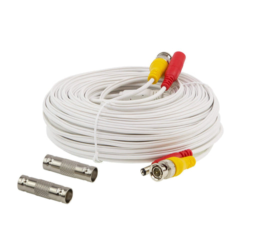 InstallerCCTV 100ft Pre-Made All-in-One BNC Video and Power Cable with Connector for Surveillance CCTV Security Camera Video System - White