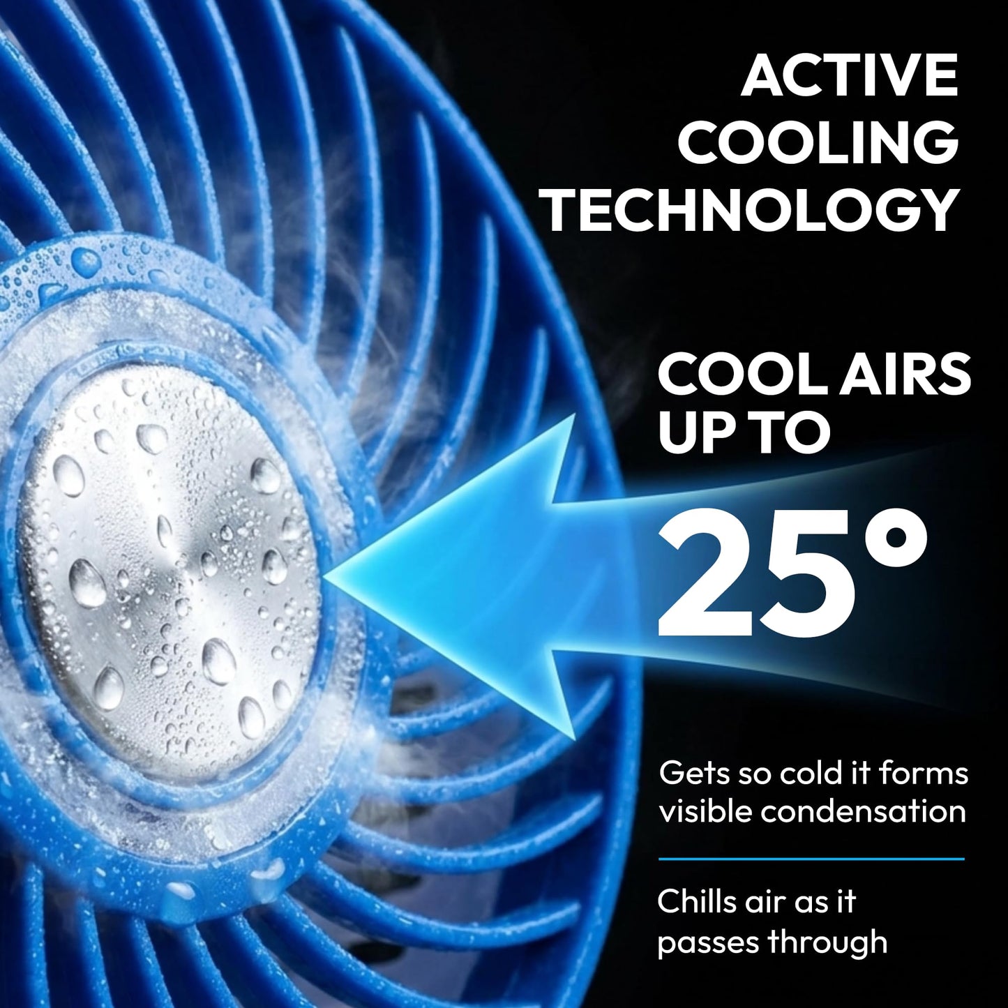 Spark Innovators Go Fan Blue Steel Portable Desk Fan with Cooling Plate