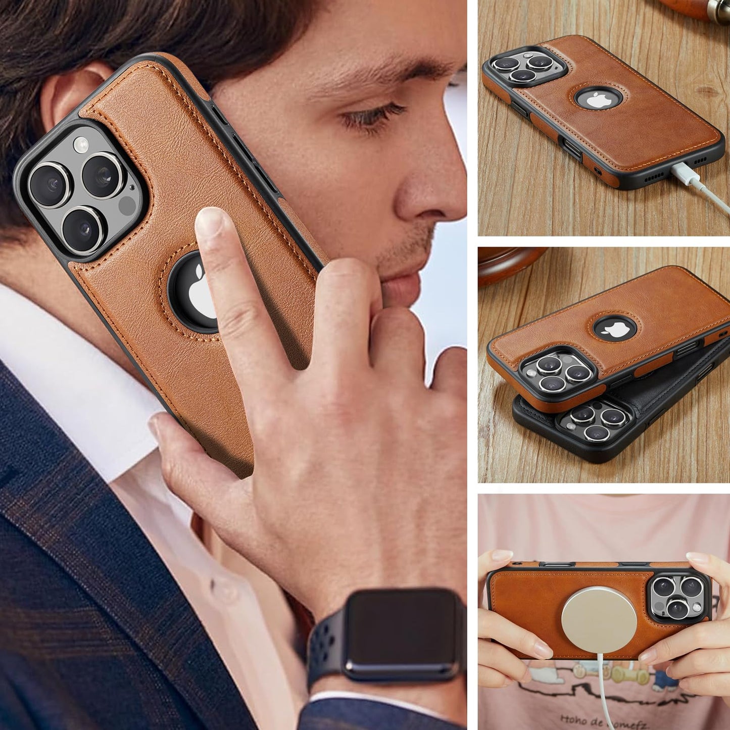 Casus Magnetic Leather Case for iPhone 15 Pro Max, MagSafe Compatible, Business Classic Style, Shockproof Slim Fit Protective Cover for Men & Women
